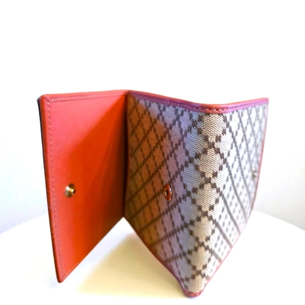 Vintage Gucci Diamante Canvas Bifold Wallet - Rust Leather Trim & GG Emblem - Picture 6 of 16